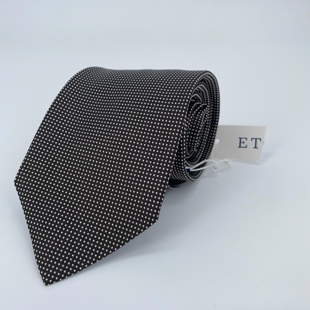 Eton Tie Men‎ One Size Black White Polka Dot Silk Luxury Necktie England Made